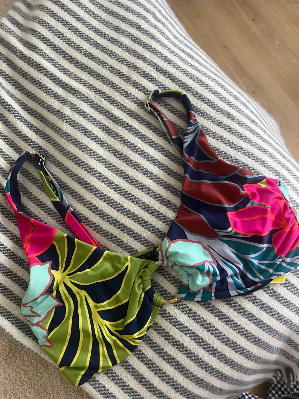Vince Camuto Neon Floral Bikini Top — Pink, Navy, Teal-Large